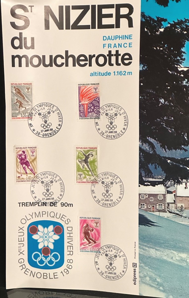 Affiche 30x50cm St Nizier du Moucherotte Jeux Olympiques d’hiver 1968 Ski Grenoble -photo-3