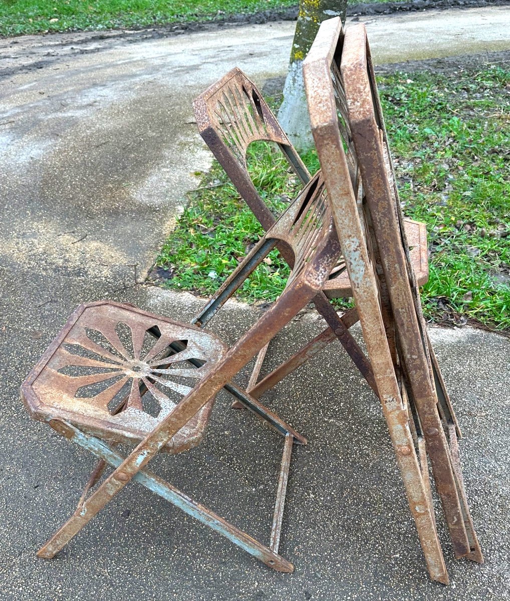 4 Antique Square Folding Garden Chairs (set Of 32 In Total)-photo-2