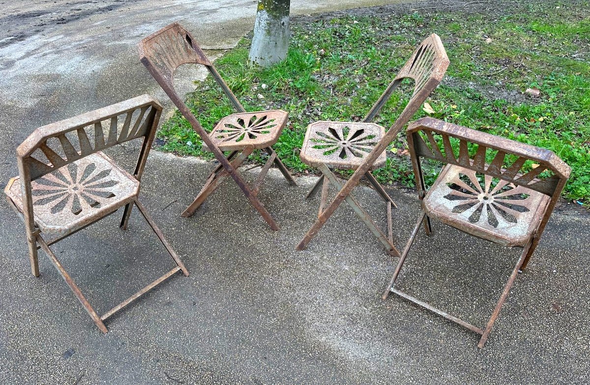 4 Antique Square Folding Garden Chairs (set Of 32 In Total)-photo-3