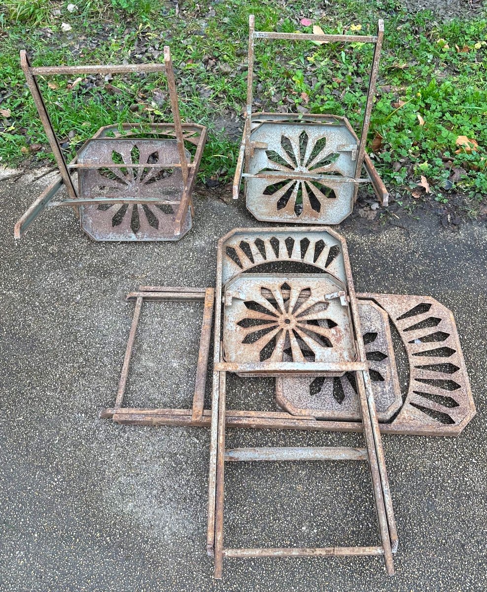 4 Antique Square Folding Garden Chairs (set Of 32 In Total)-photo-4