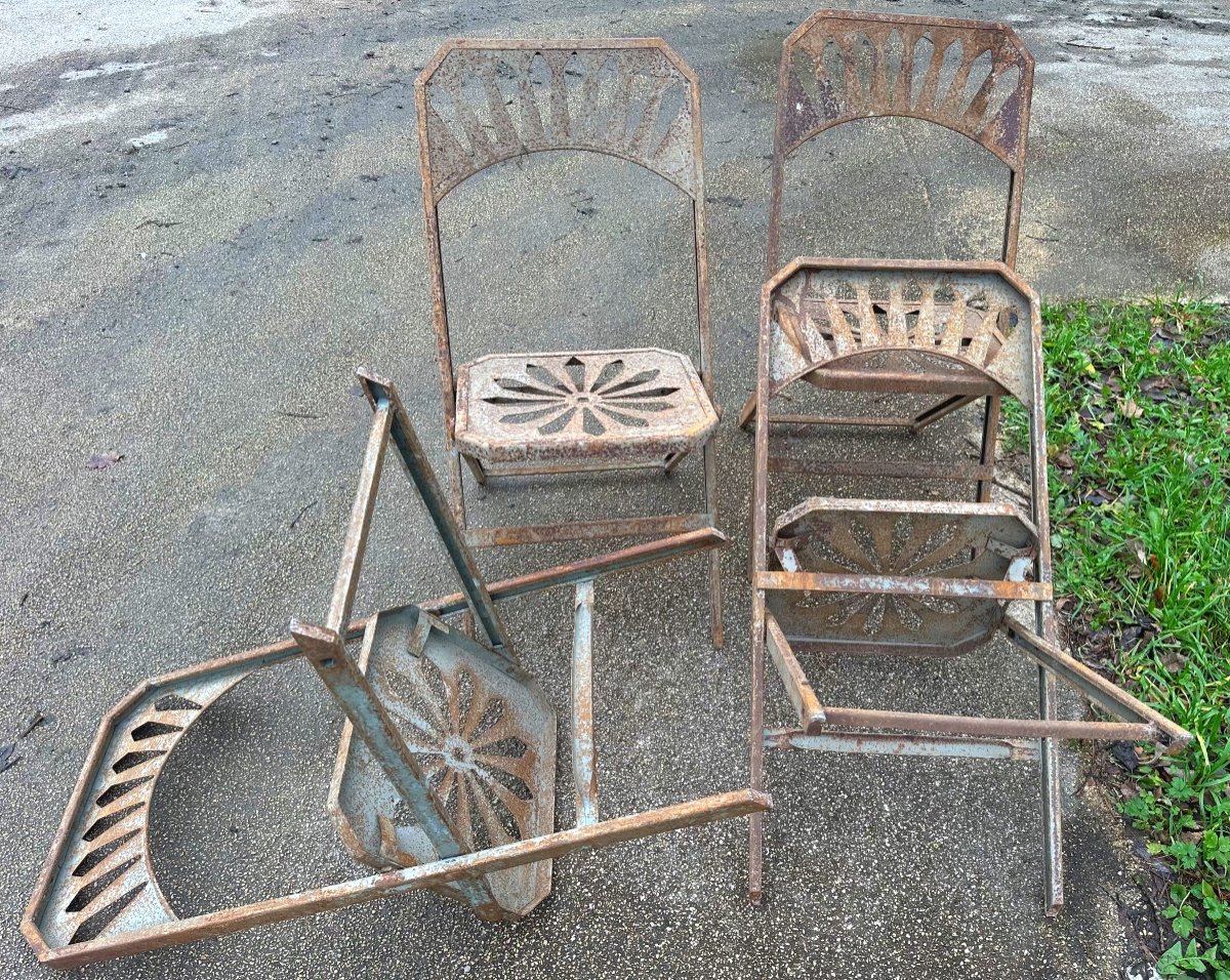 4 Antique Square Folding Garden Chairs (set Of 32 In Total)-photo-1