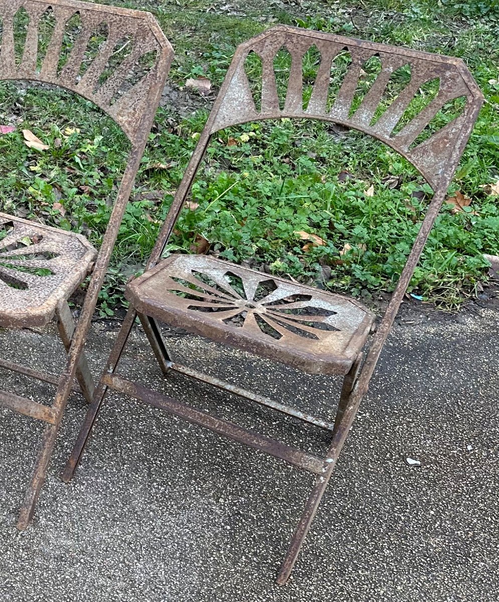 4 Antique Square Folding Garden Chairs (set Of 32 In Total)-photo-2