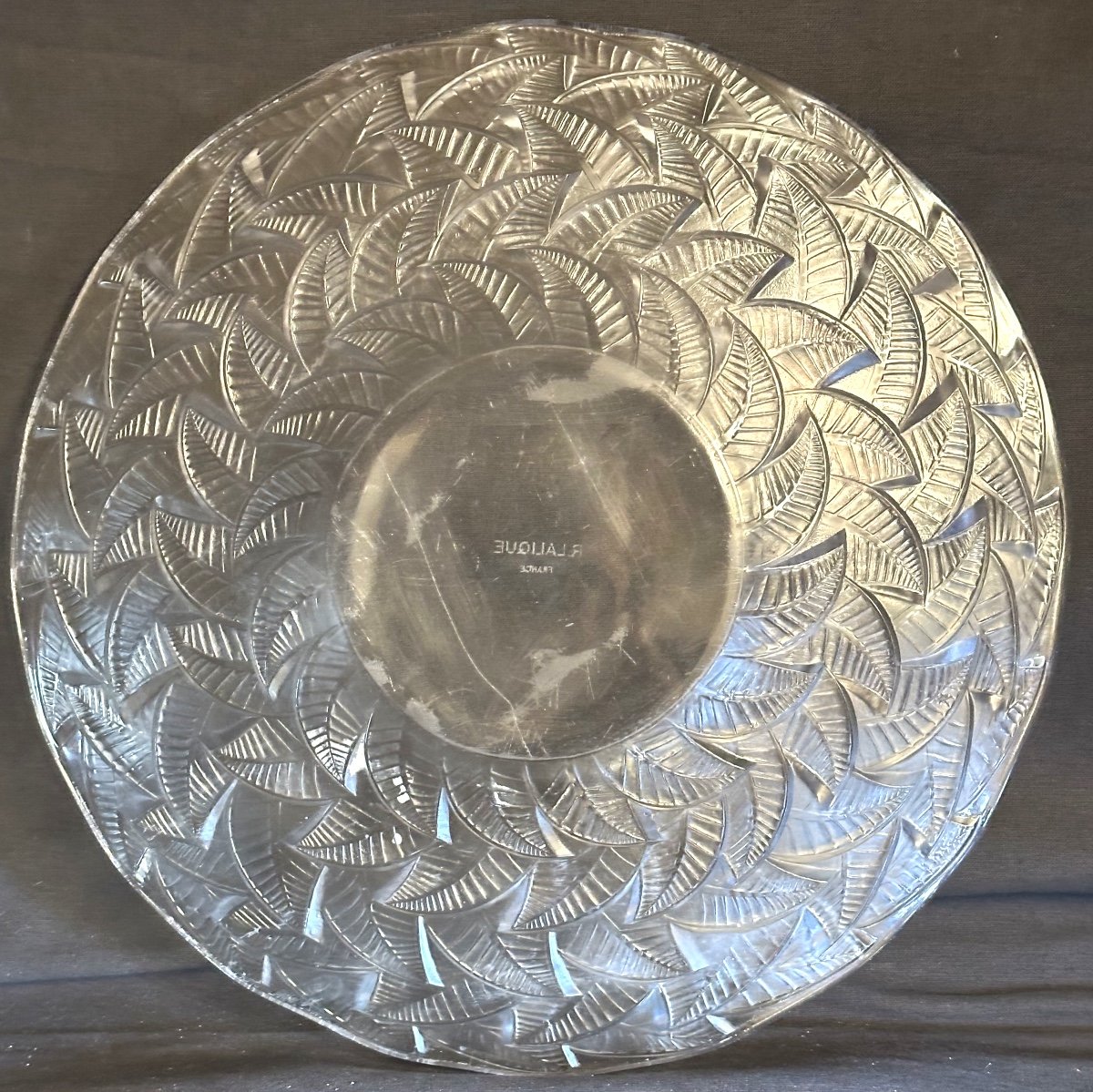 Rene LALIQUE Grand plat assiette ORMEAUX No1 Signé 1931 Art Deco 35cm Referencé Marcilhac -photo-2