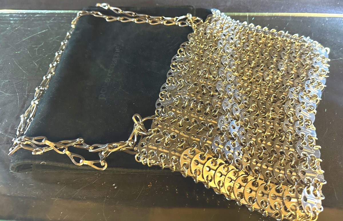 PACO RABANNE RARE Sac métallique 1969 Modèle Nano argenté signé avec sa pochette d’origine -photo-4