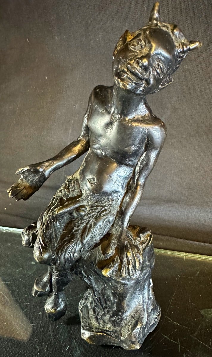 Devil Faun In Bronze XIXth Bacchus Eros Curiosa -photo-2