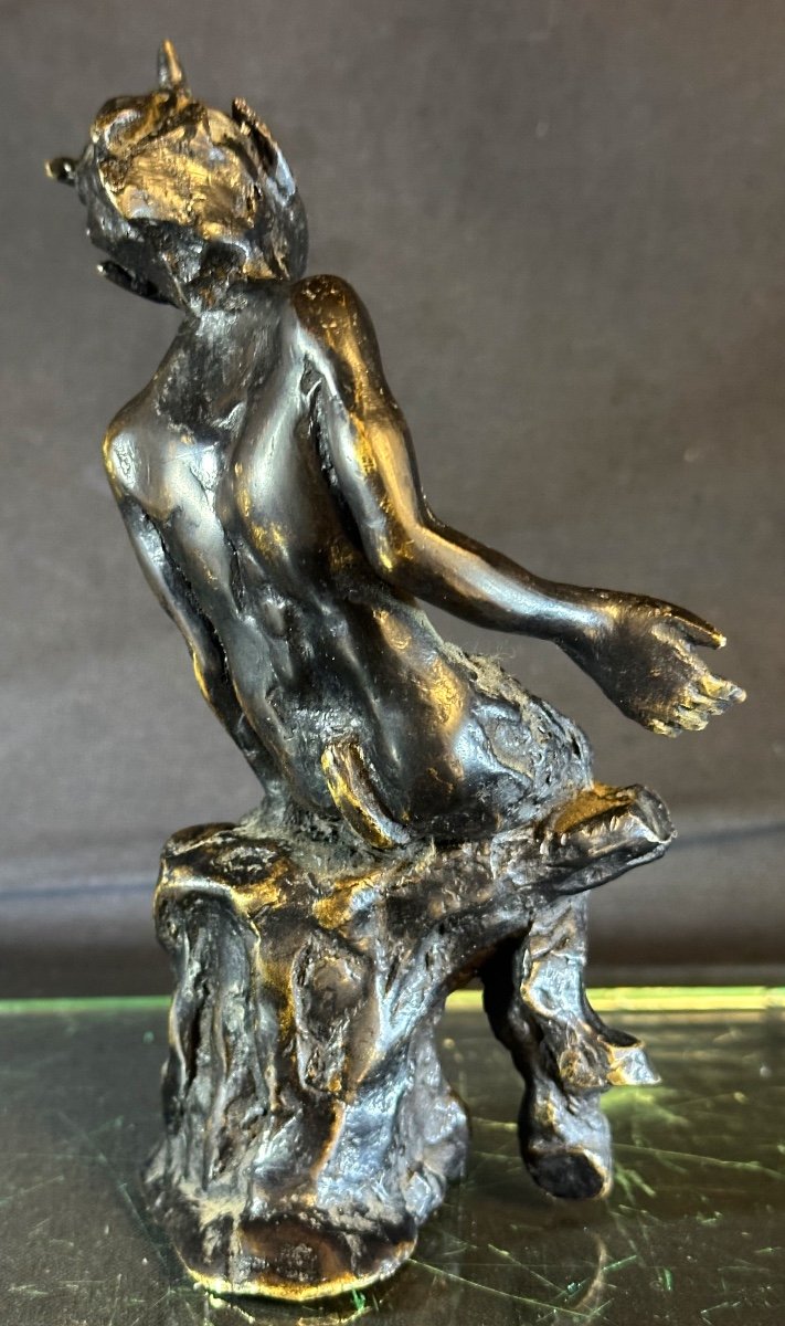 Devil Faun In Bronze XIXth Bacchus Eros Curiosa -photo-3