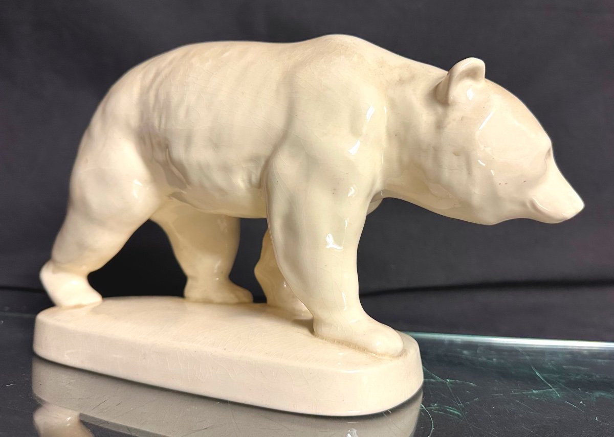 Art Deco Walking Bear Sarreguemines 1930 Signed Ref 5054 Sarreguemines Museum Very Good Condition 