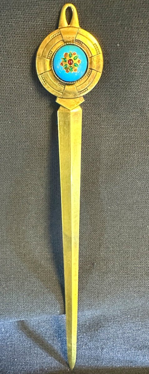 Rare Bresse Enamels Letter Opener With Enamel And Gilding Decor