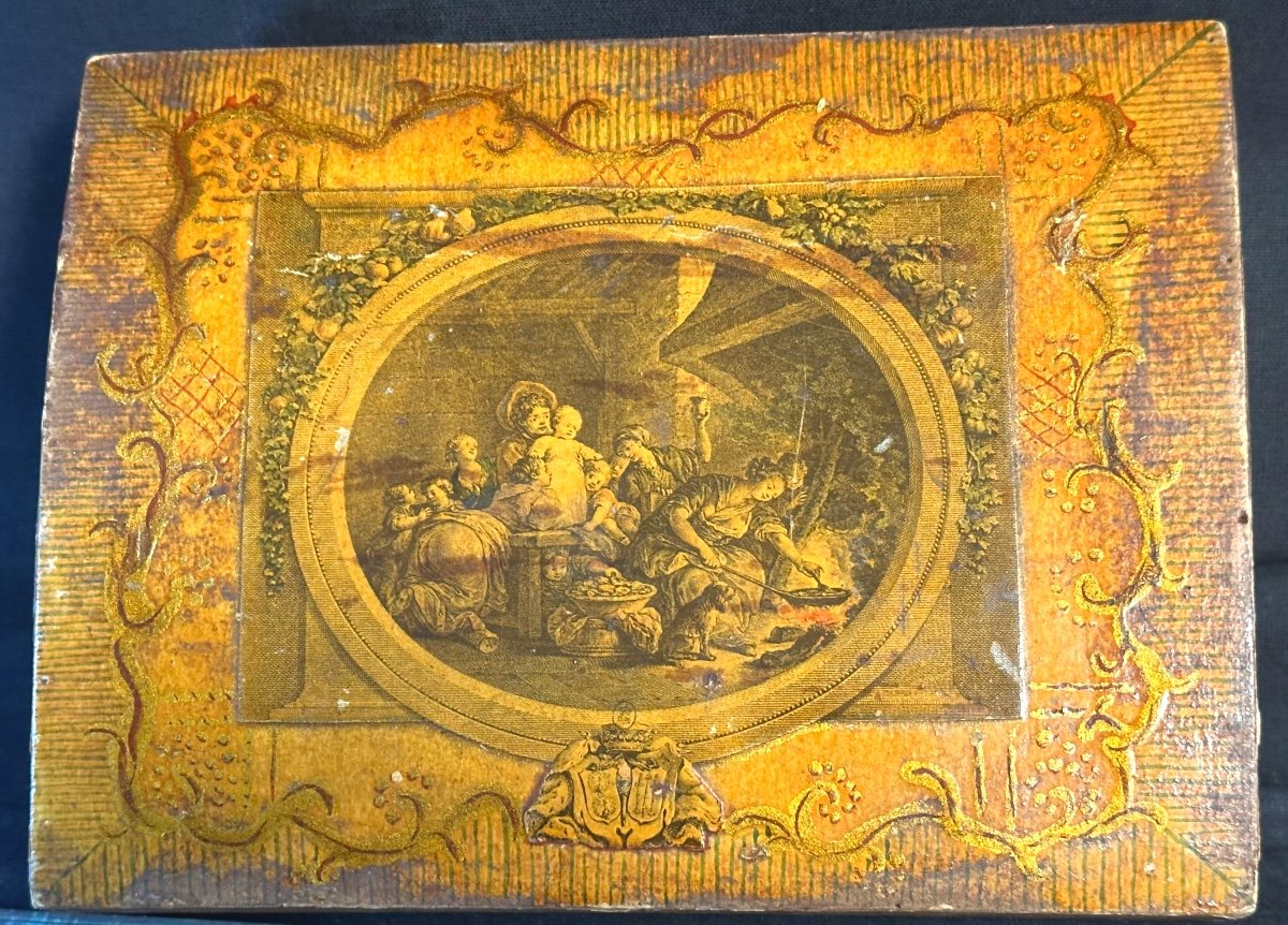 Coffret En Arte Povera XVIIIe Blasons Et Couronne Boîte Bombée-photo-3