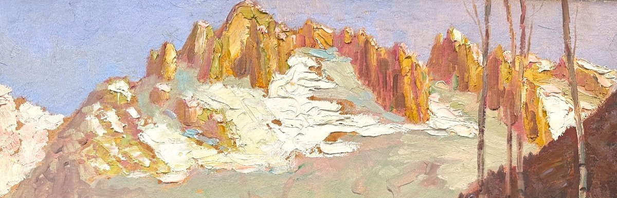 Charles BOUTHEON 1877-1949 Huile Les Aiguilles de Chamonix Mont Blanc Alpes montagne -photo-4