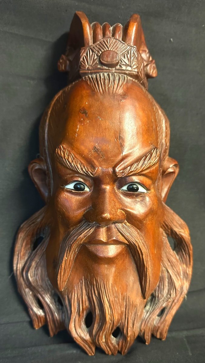 China Large Carved Mahogany Man Mask With Glass Eyes /1