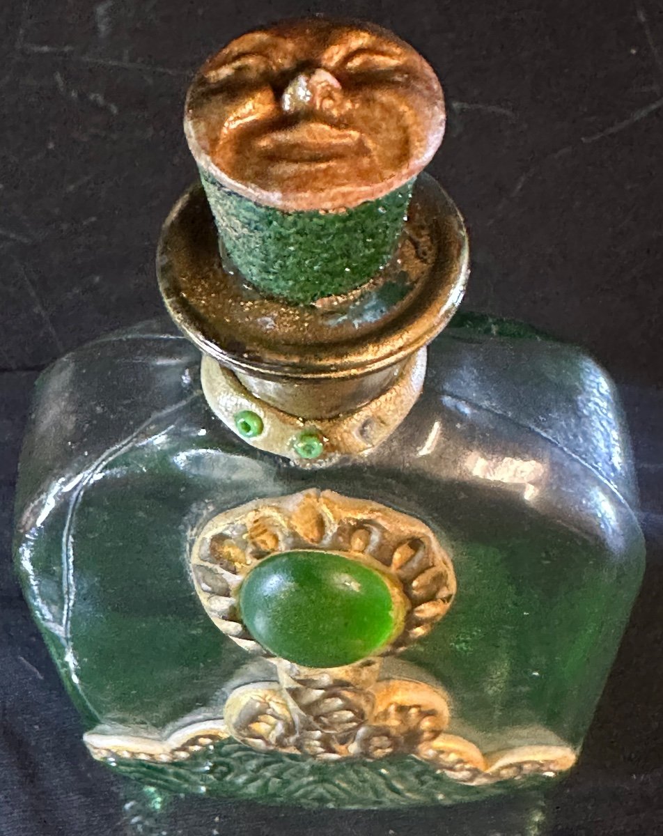 Rare 1900 Perfume Bottle Sealed Moon Face Stopper 