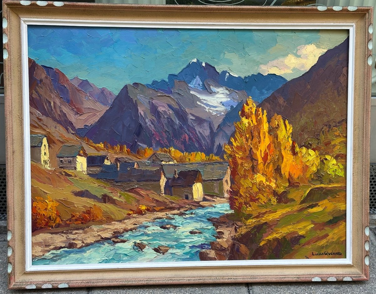 Lucien QUENARD 1902-1995 Grande huile Les étages Ecrins Le Veneon St Christophe en Oisans Alpes-photo-2