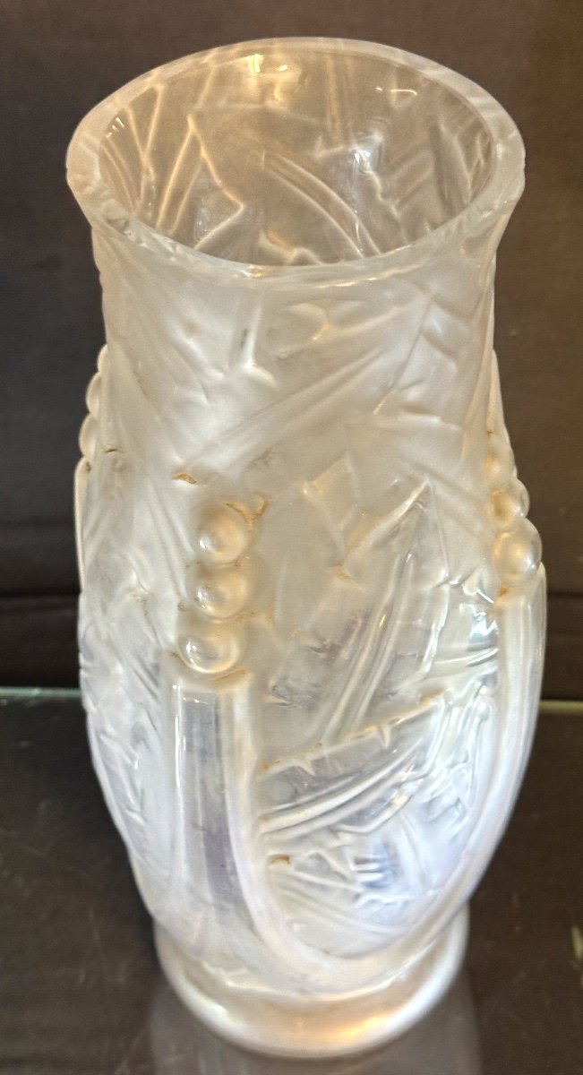 Espaivet France Large Art Deco Molded Glass Vase 30cm Spv Very Good Condition -photo-2