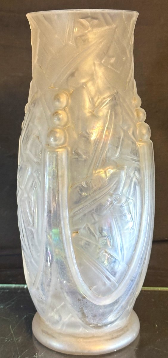 Espaivet France Large Art Deco Molded Glass Vase 30cm Spv Very Good Condition 