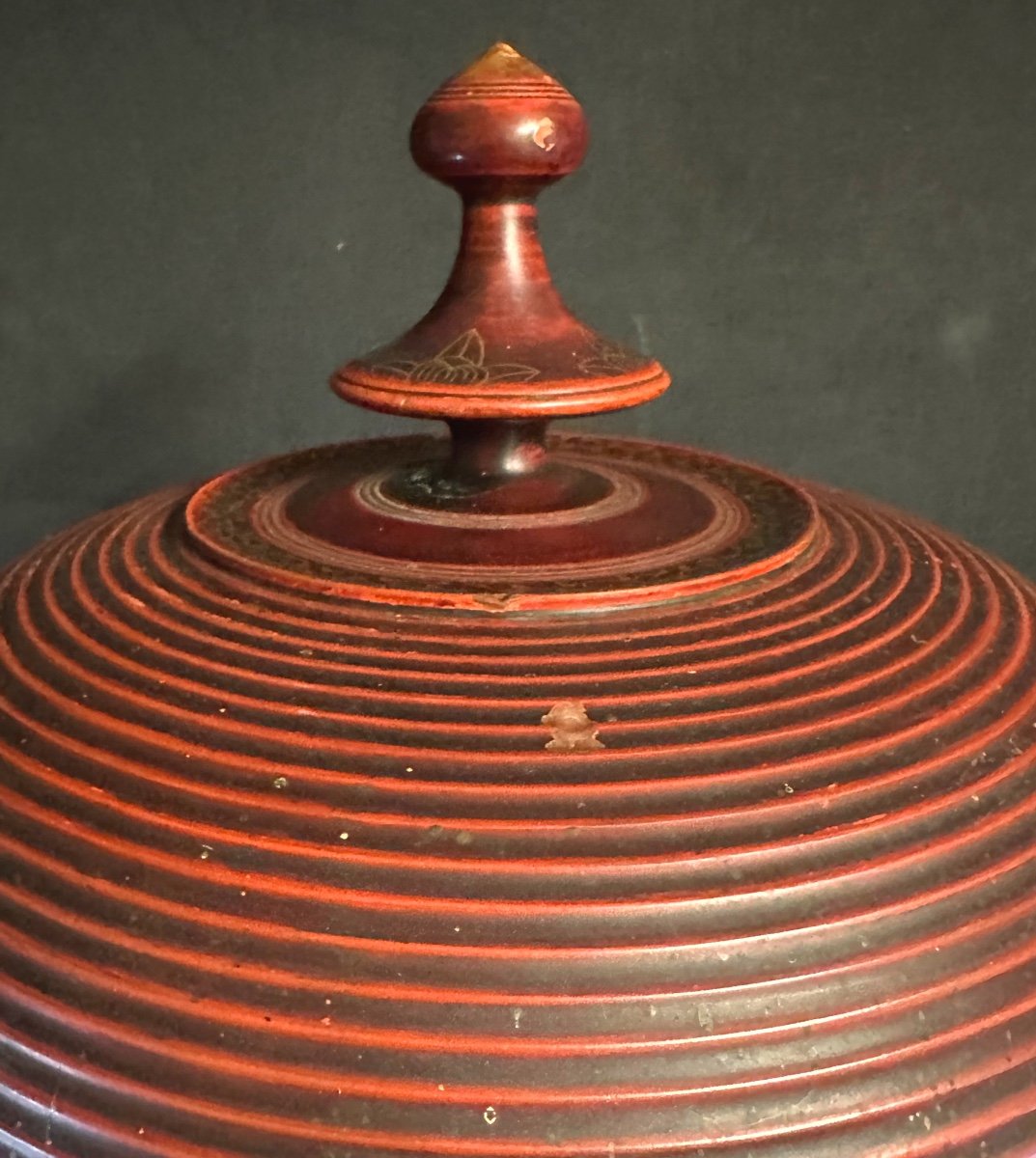 Burma Antique Large Burmese Temple Offering Box Red And Gold Lacquered Wood Crane Stupa-photo-1