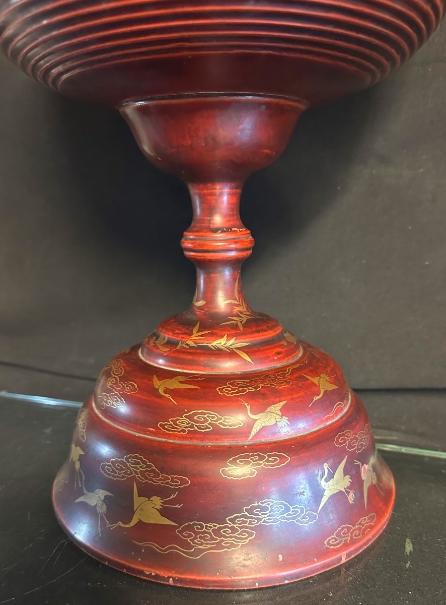 Burma Antique Large Burmese Temple Offering Box Red And Gold Lacquered Wood Crane Stupa-photo-6