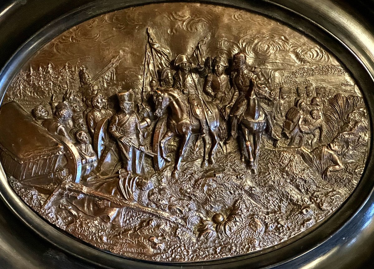 Napoléon Bonaparte à la bataille de Rivoli par Lavastre 1853 Grand panneau bronze + cadre ébène-photo-2