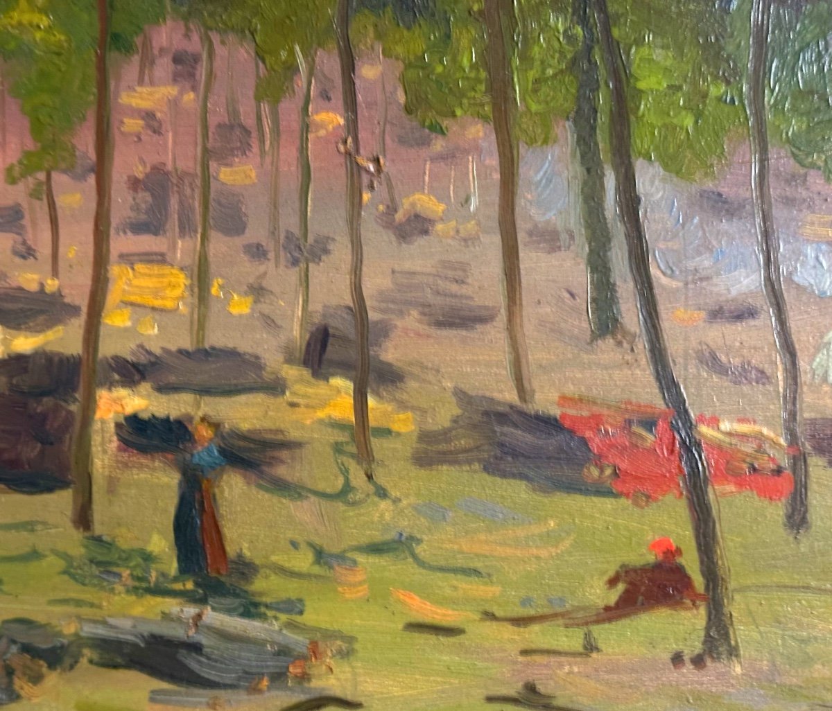 Jules FLANDRIN 1871-1947 huile soud bois animé Grenoble Isère Dauphiné -photo-1