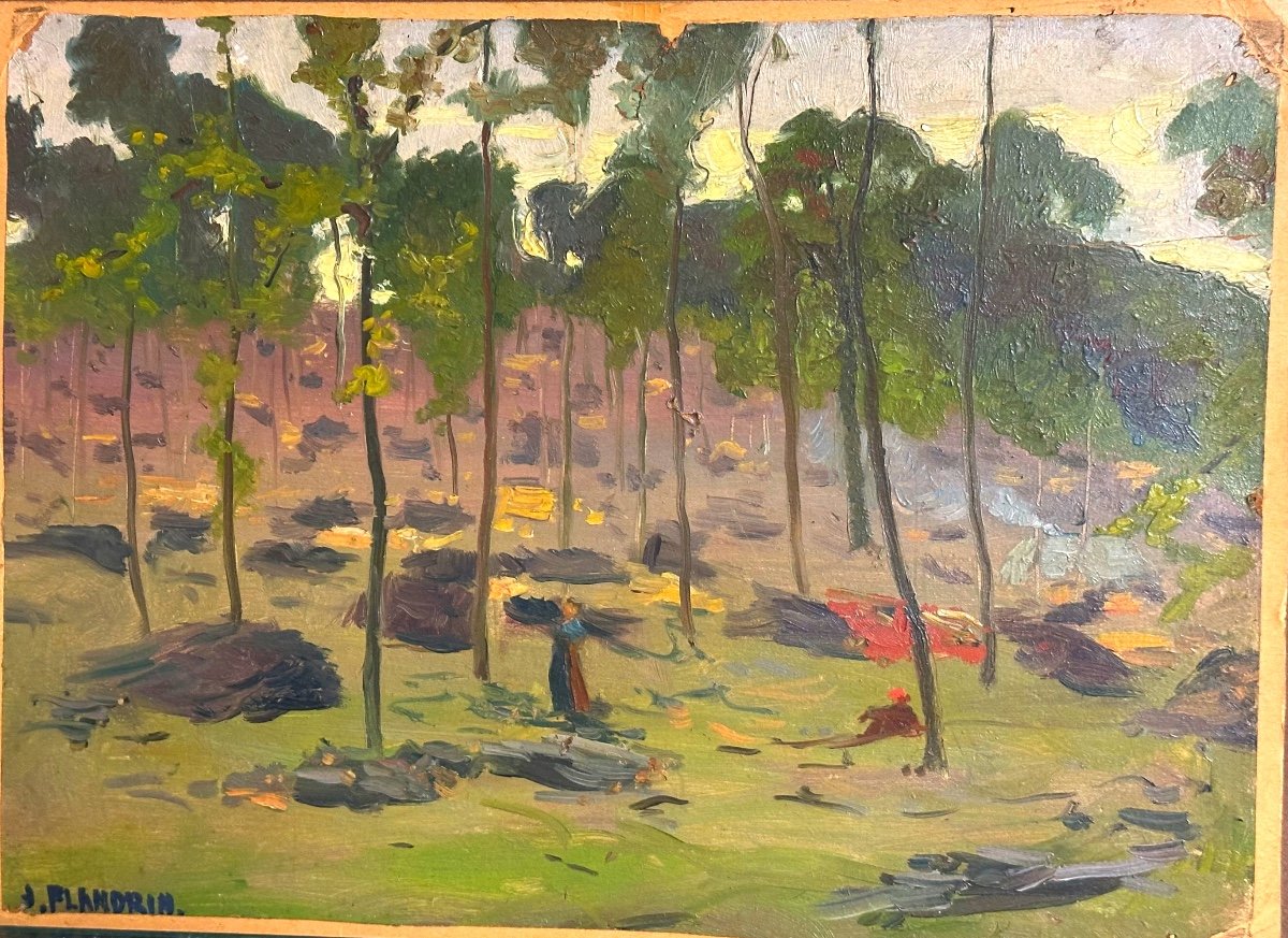 Jules FLANDRIN 1871-1947 huile soud bois animé Grenoble Isère Dauphiné 