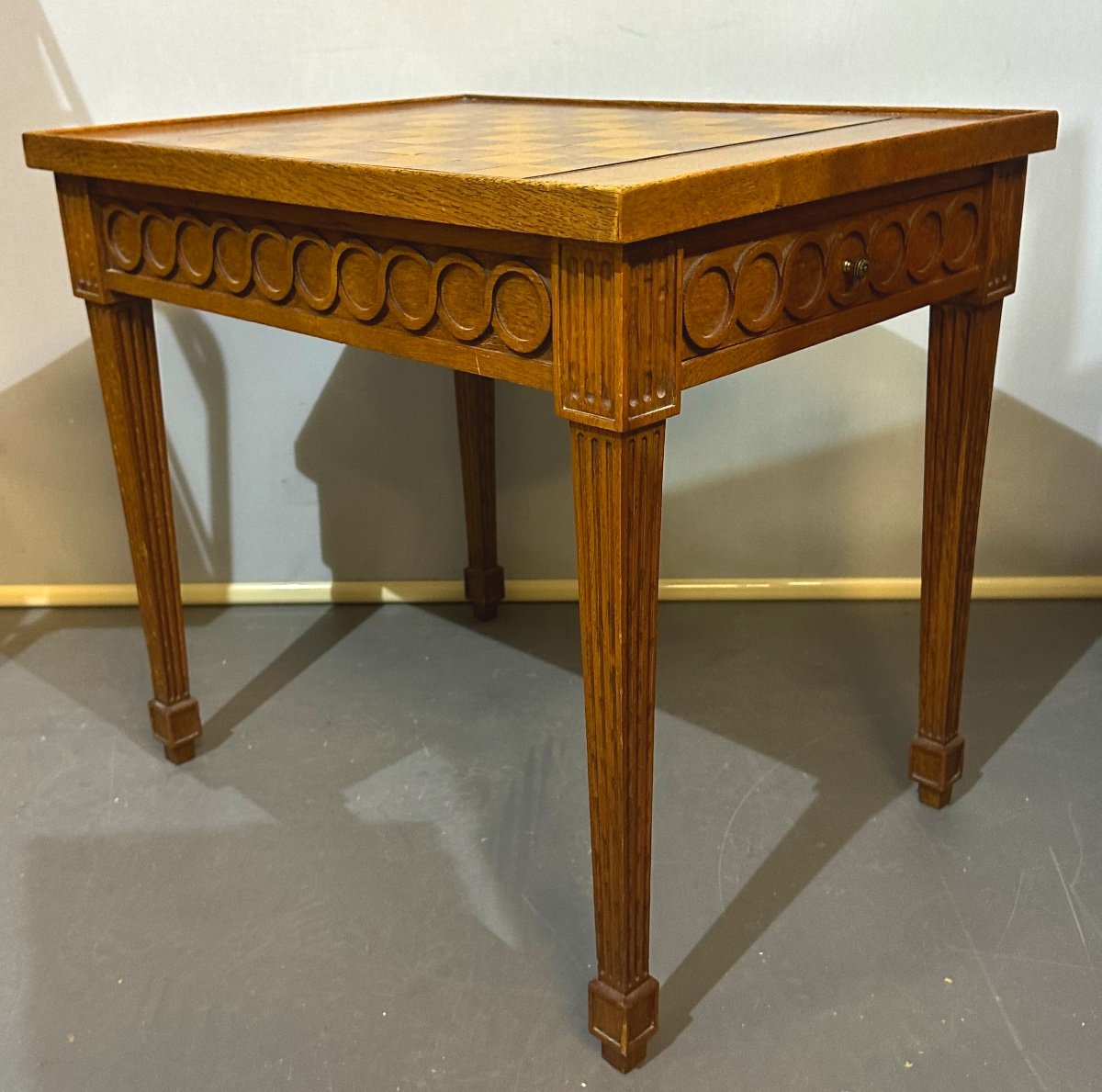 Table De Jeu D’échecs à 2 Tiroirs En Marqueterie Et Filets De Laiton Style Louis XVI Jeux échec-photo-4