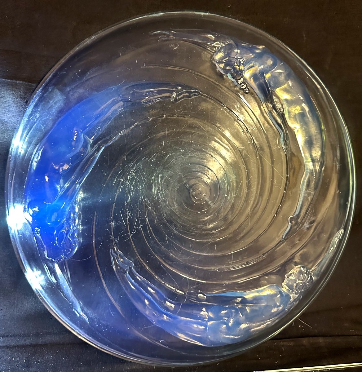 Sabino Rare Large Opalescent Glass Cup Signed Ondines Model Spirals And Subjects Flat 9080 -photo-5