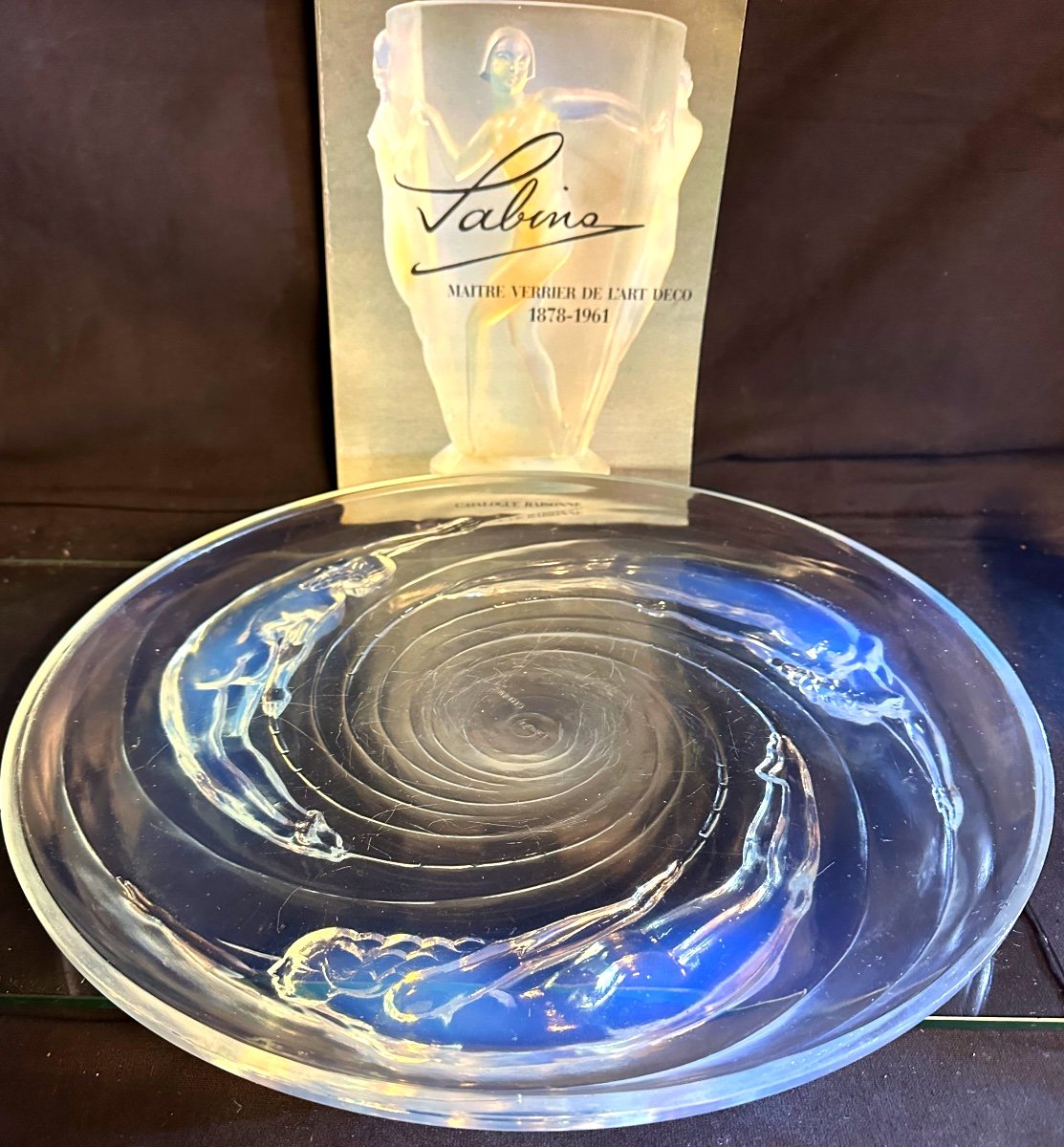 Sabino Rare Large Opalescent Glass Cup Signed Ondines Model Spirals And Subjects Flat 9080 