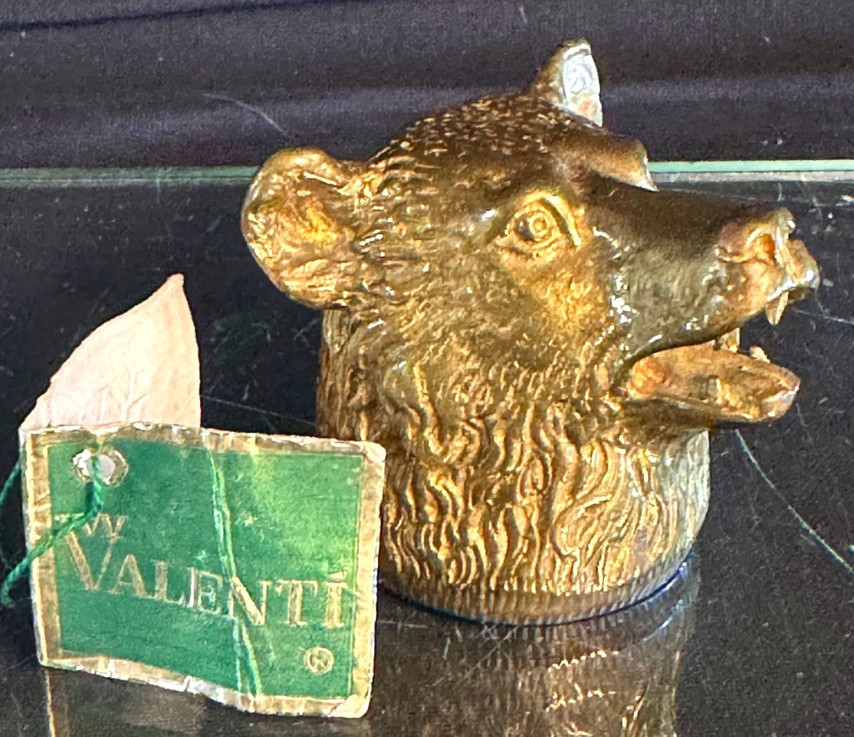 VALENTI Rare décapsuleur Ours bronze avec étiquette En Très Bon état 