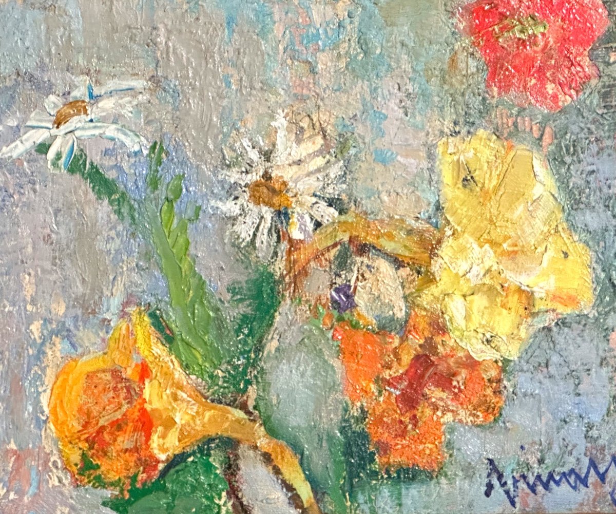 Jean Vinay 1907-1978 Huile Fleurs Printemps Cadre Delf Grenoble Musée St Antoine l’Abbaye-photo-2