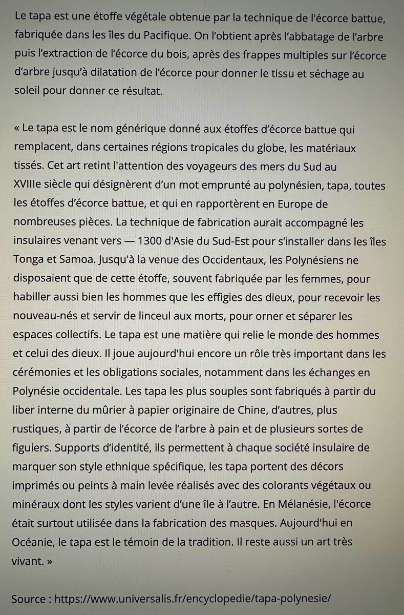 Ancien grand TAPA îles Fidji 244x131cm Art Premier Tribal en écorce battue Océanie Quai Branly -photo-4