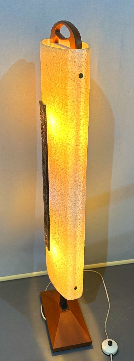 Designer Perspex And Teak Floor Lamp 1950 In Very Good Condition -photo-3