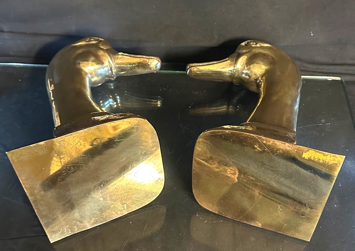 Valenti Spain Important Pair Of 1950s Signed Polished Brass Duck Bookends Almazan -photo-2