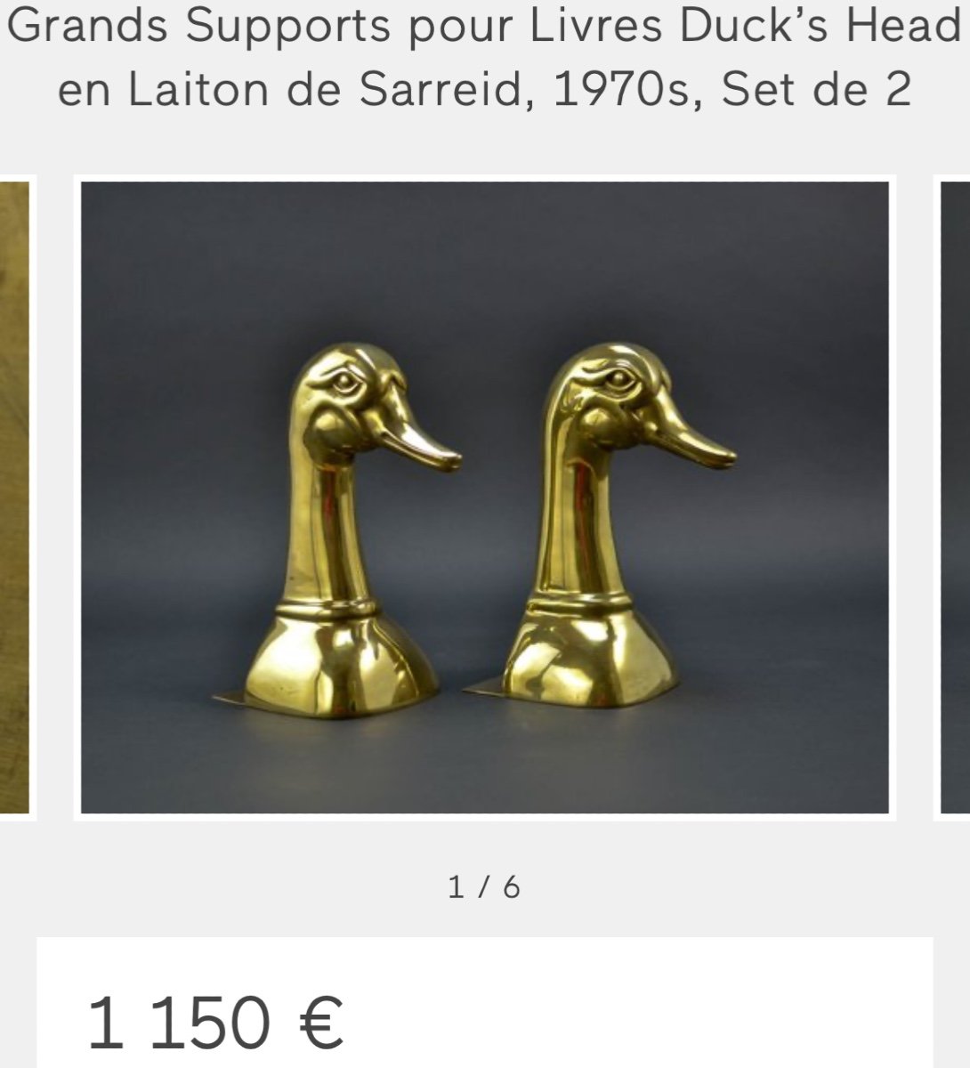 Valenti Spain Important Pair Of 1950s Signed Polished Brass Duck Bookends Almazan -photo-4