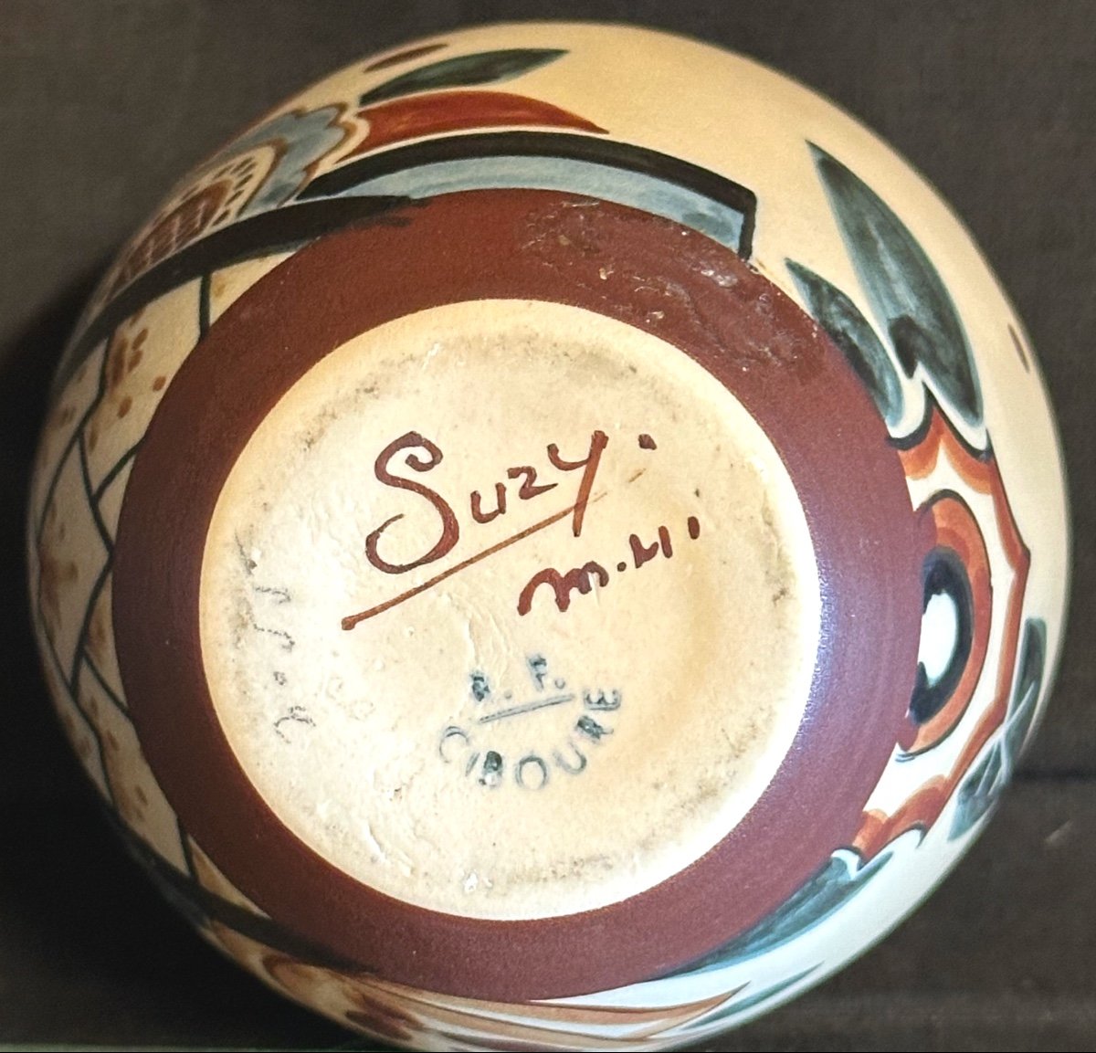 CIBOURE Rare vase Art Deco signé SUZY : Suzanne Fischer ? Basque en très bon état -photo-3