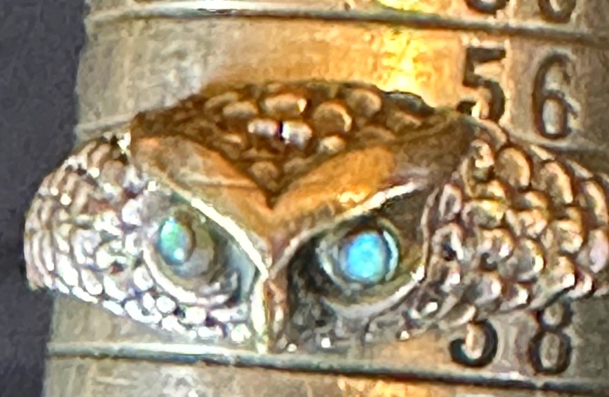 Ancienne bague Chouette Yeux incrustés d’émeraudes Taille 57 Hibou-photo-1