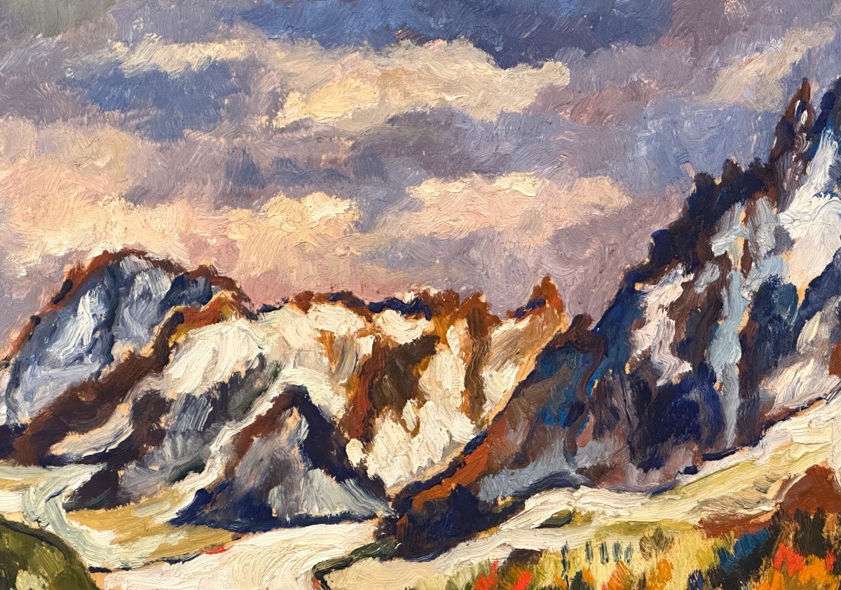 Gilbert Chavan 1929-1975 Oil Snowy Mountains And Glacier Swiss Alps-photo-4