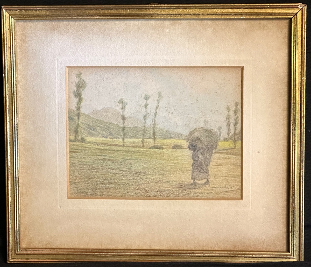 Enrico Edoardo Intraina 1870-1945 Italy Watercolor Haymaking Signed /1-photo-2