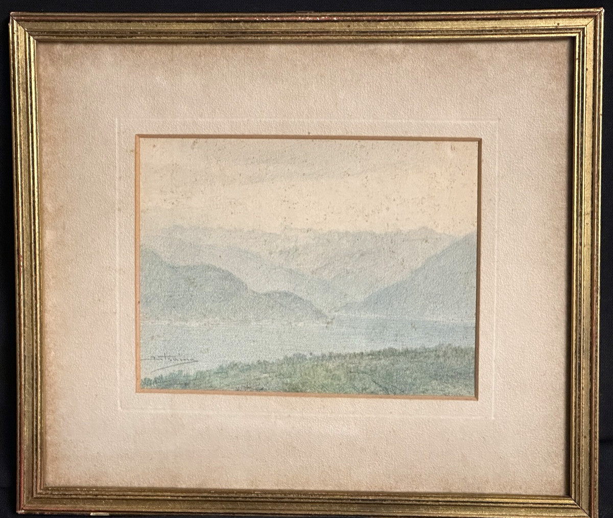 Enrico Edoardo Intraina 1870-1945 Italy Watercolor Lake Lugano Signed /2-photo-2