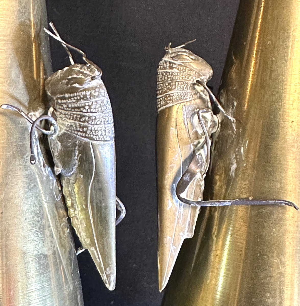 Japan Late 19th Century Pair Of Bronze Soliflore Vases With Cicadas And Crickets 28cm-photo-2