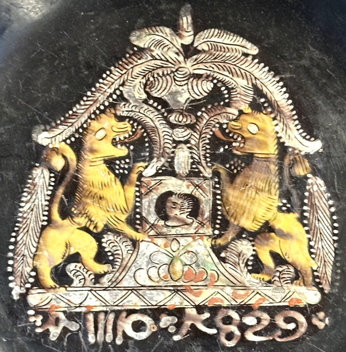 Heimberg Switzerland Large Platter 1829 Lions Facing Each Other In Coat Of Arms 29cm Glazed Ceramic -photo-2