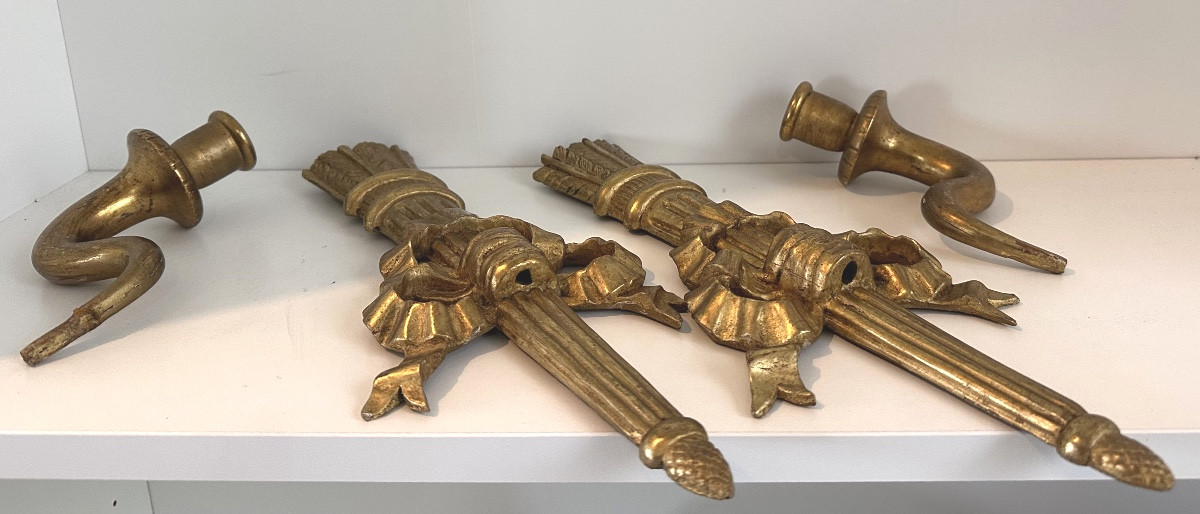 Paire d’appliques Louis XVI époque XIXe En bois doré en très bon etat et dorure d’origine-photo-3