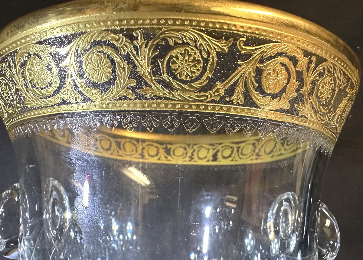 St Louis Thistle Gold Signed Crystal Champagne Bucket In Very Good Condition Tableware -photo-3