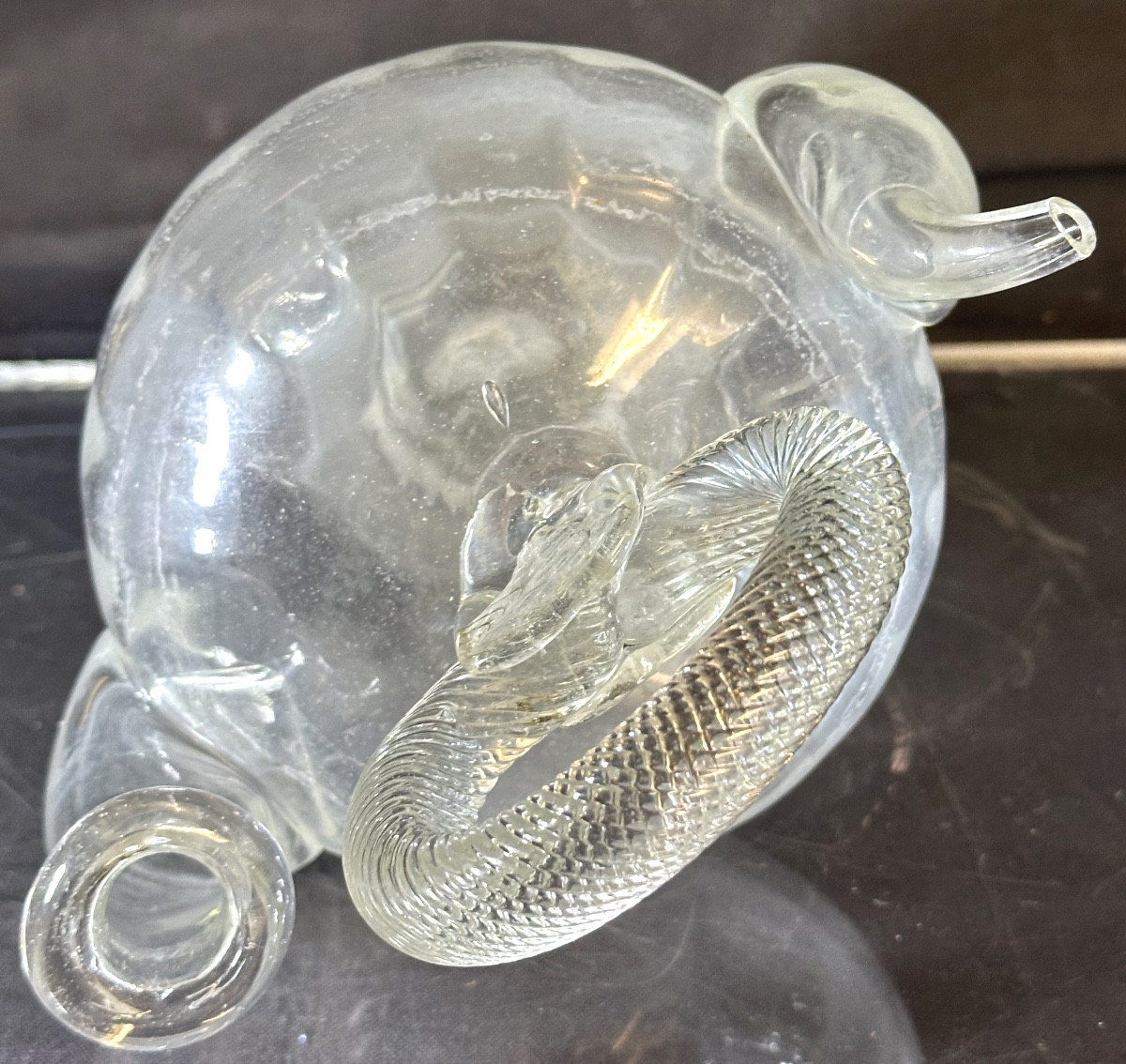 Cantir Holy Water Jug Late 18th Century Blown Glass Catalonia Languedoc Folk Art-photo-2