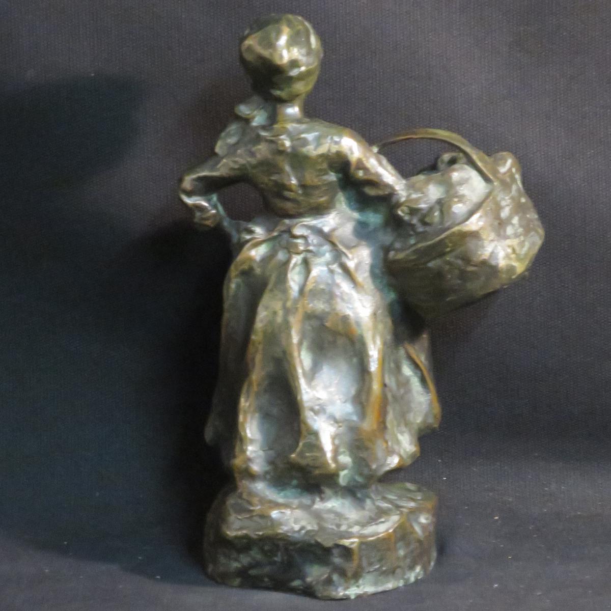 Bronze Sculpture Of Ruth Milles: Breton Peasant To Cart-photo-2