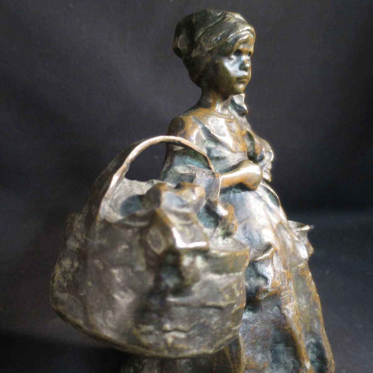 Bronze Sculpture Of Ruth Milles: Breton Peasant To Cart-photo-3