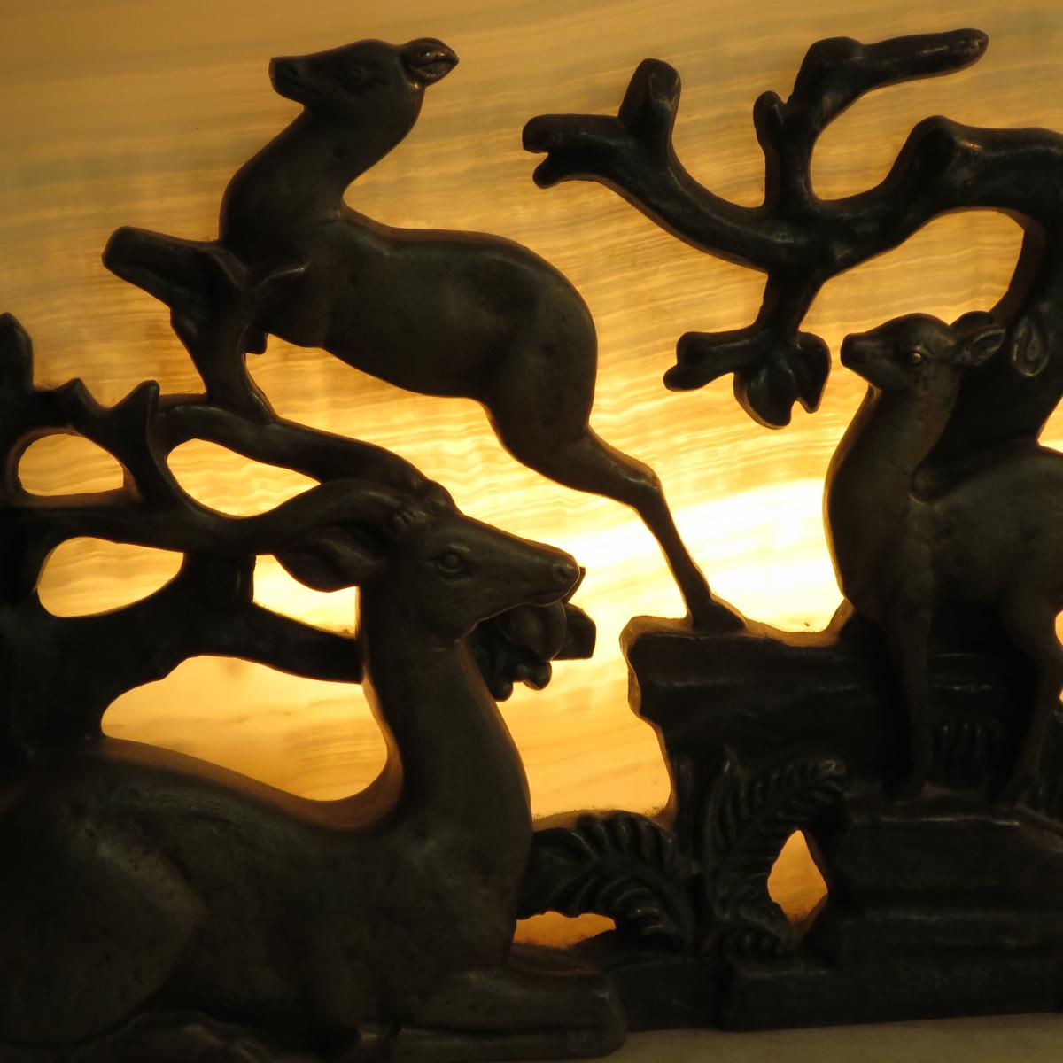 Light Art Deco Bas Relief Deer And Deer In Very Good Condition-photo-5