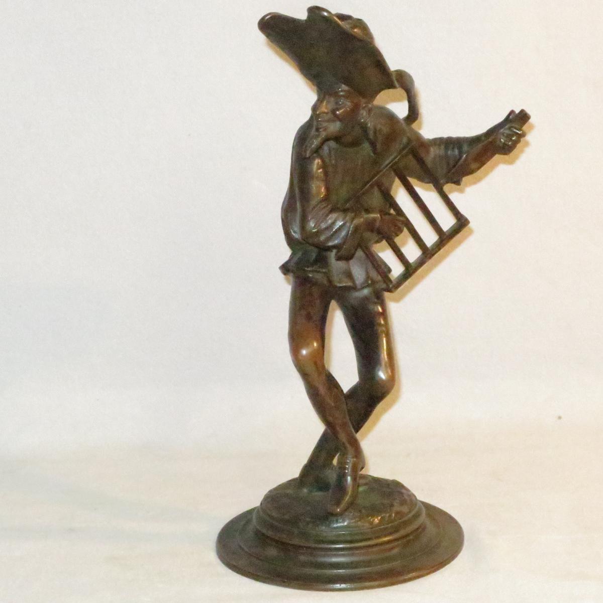 Jacques CALLOT (d'apres) SCULPTURE XIXe en bronze encrier / bougeoir BALLI-photo-2