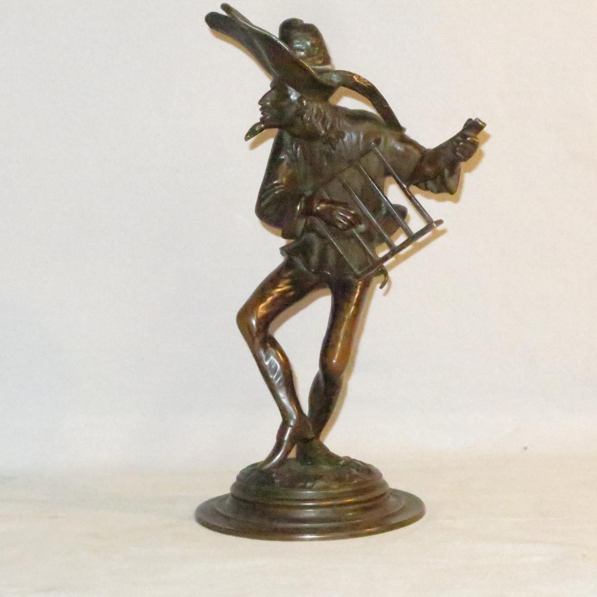 Jacques Callot (after) Sculpture XIXth Bronze Inkwell / Candlestick Balli-photo-2