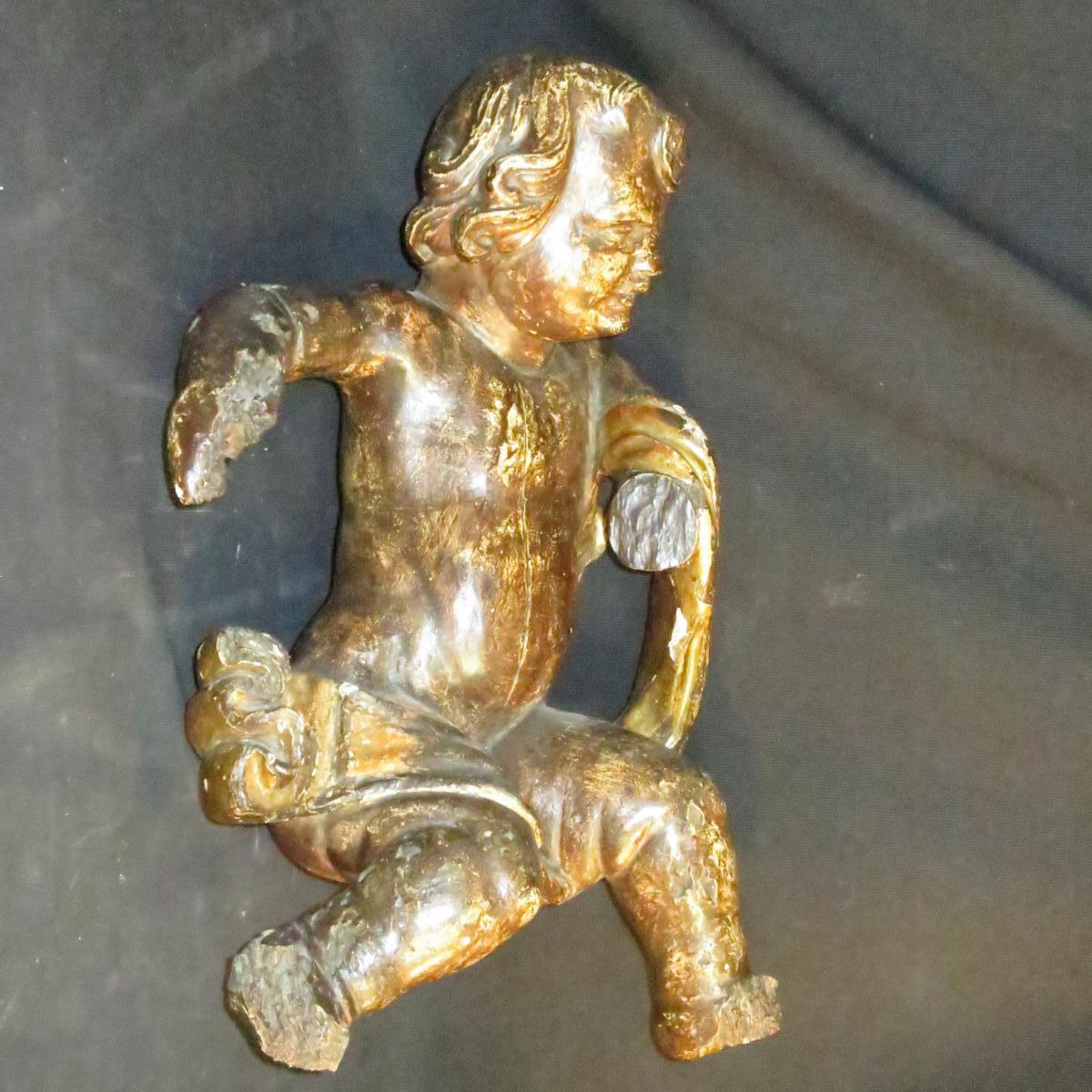 GRAND PUTTO en bois sculpté XVIIIe chérubin avec traces de dorure putti ange-photo-3