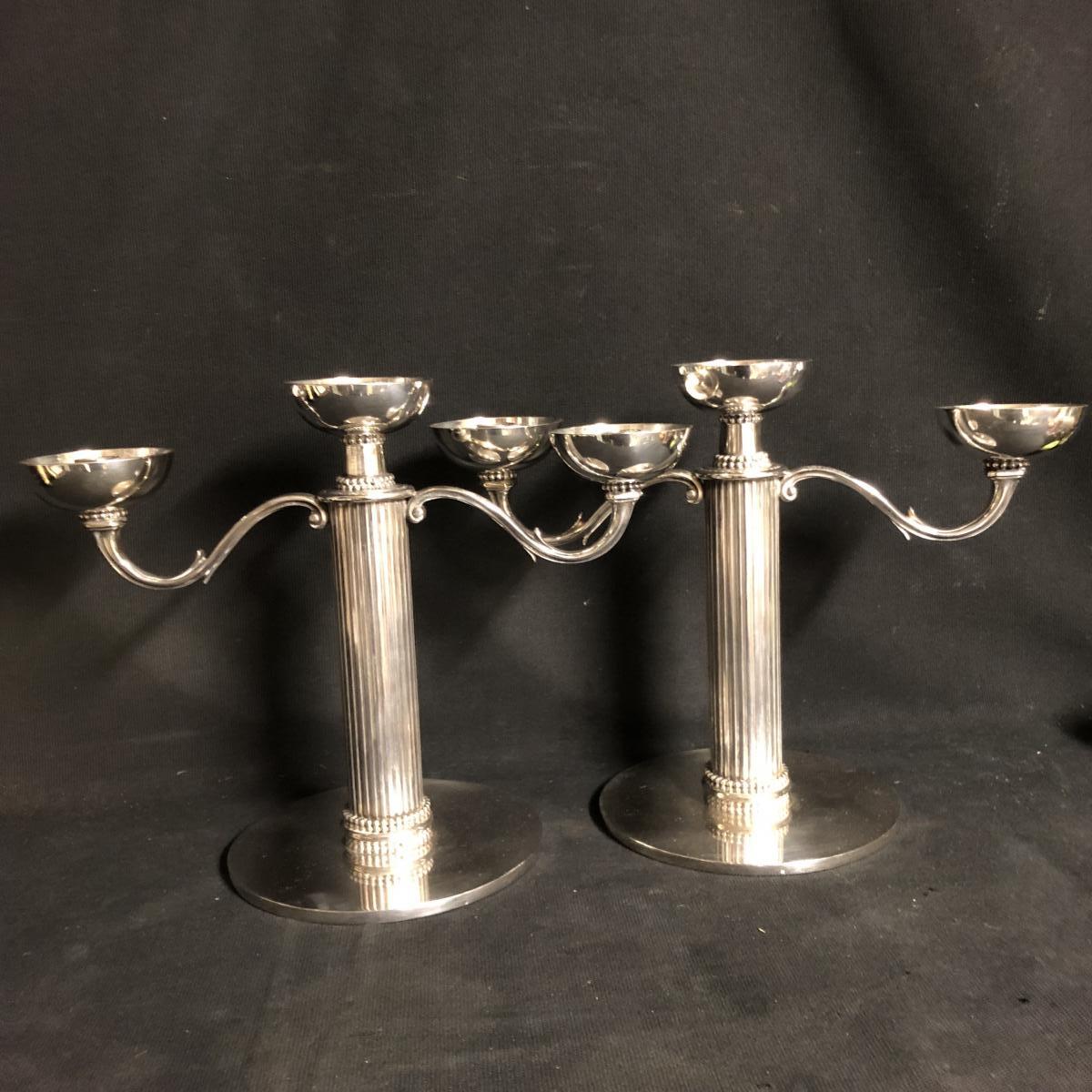 Jean Despres 1889-1980 Important Pair Of Candelabra Silver Metal Signed Després-photo-5